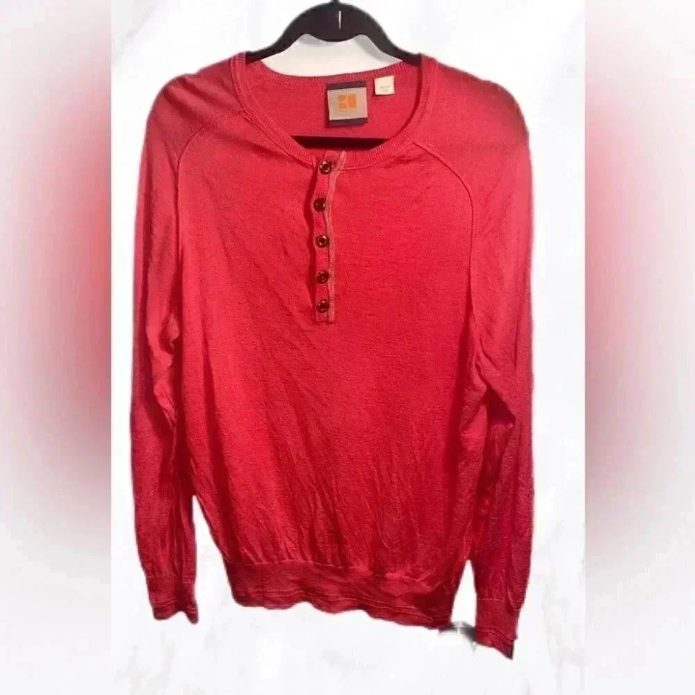 Vintage Boss Orange casual crew neck long sleeve 5 button light knit sweater L